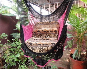 Black and Fuchsia Hanging Chair -Simple Fringe