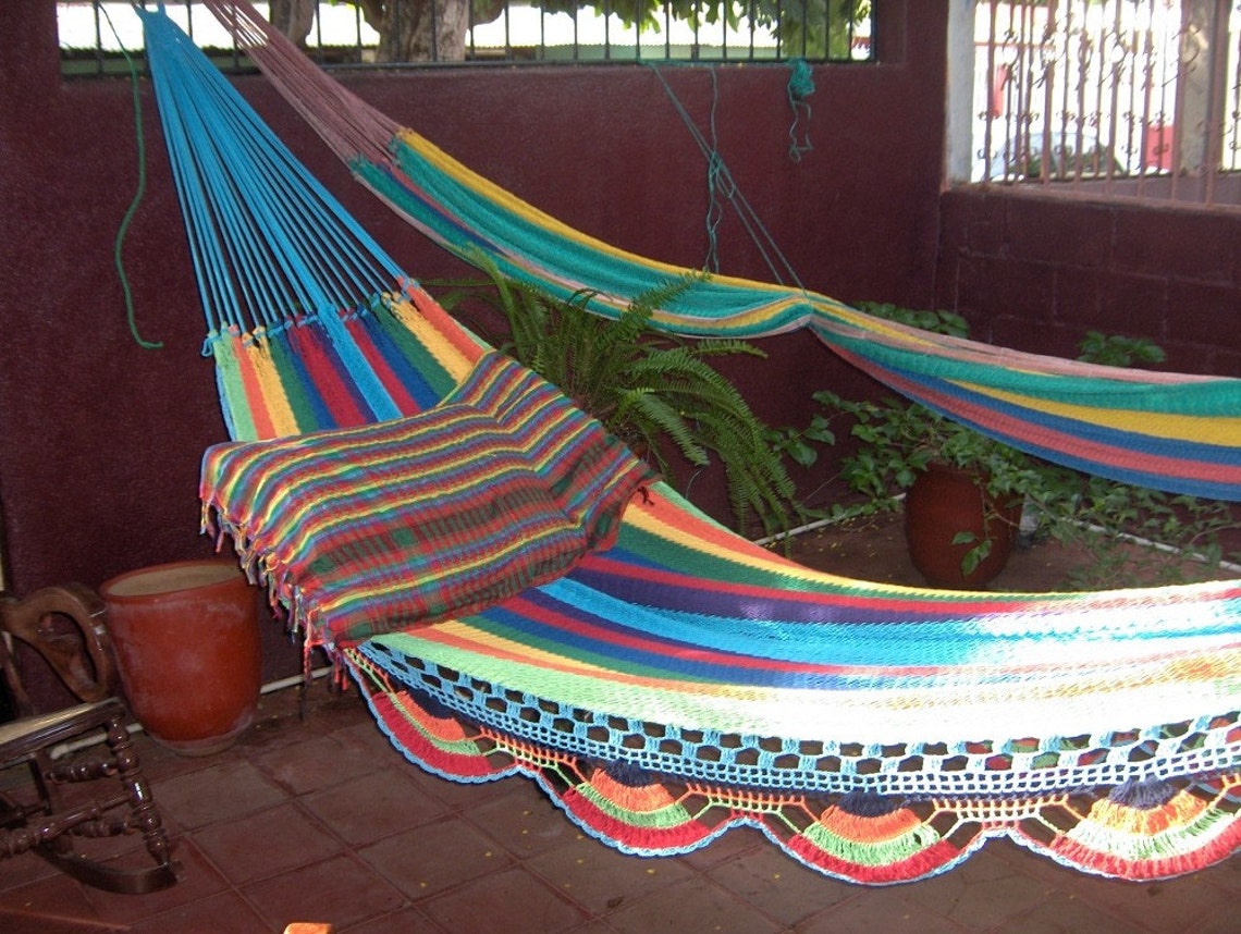 Hammocks Turquoise Double Hammock Hand Woven Natural Cotton Etsy
