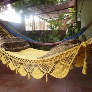 Magic Yellow Magic Hammock, Hand Woven Natural Cotton with Special Fringe image 5