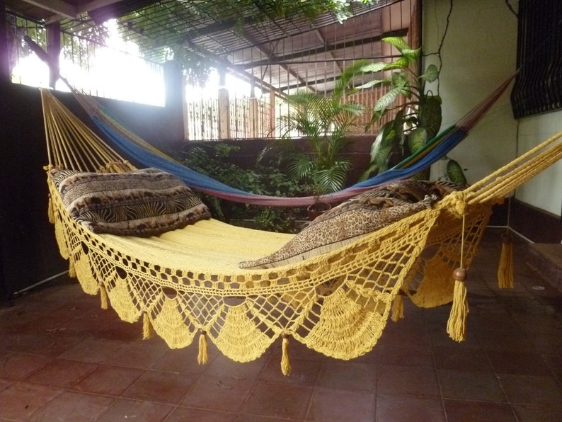 Magic Yellow Magic Hammock, Hand Woven Natural Cotton with Special Fringe image 5