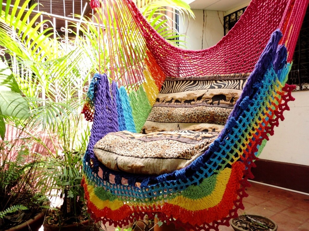 Rainbow Colors Sitting Hammock Hanging Chair Natural Cotton Etsy