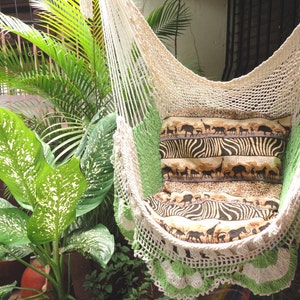 Beige Light Green Sitting Hammock, Hanging Chair Simple Fringe image 3