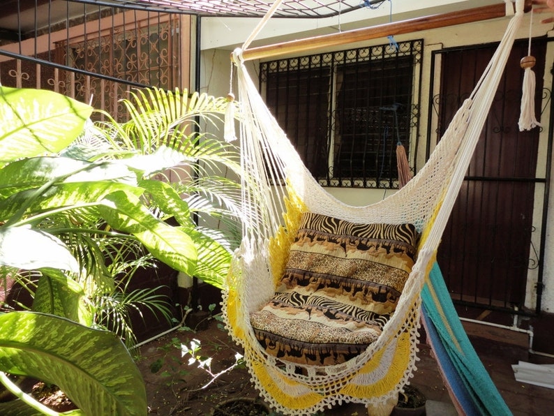 Beige and yellow Sitting Hammock with Fringe image 2