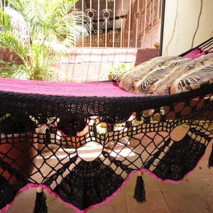 Beautiful Two Colors Fuchsia-Black Double Hammock handmade Natural Cotton Special Fringe image 4