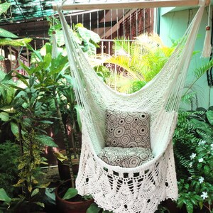 Hammock Chair White Bell Fringe Style. Craftwork Woven Fabric image 4