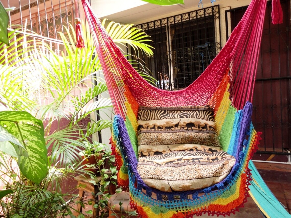 Rainbow Colors Sitting Hammock Hanging Chair Natural Cotton Etsy