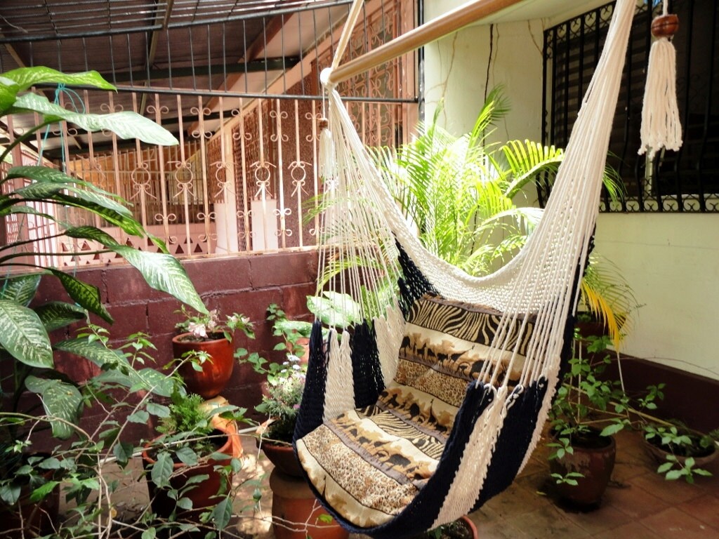 Beige and Navy Sitting Hammock Hanging Chair Natural Cotton Etsy