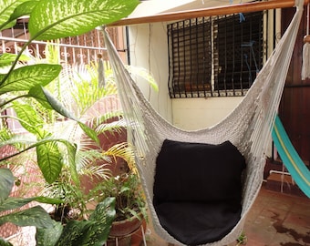 Grey Color Sitting Hammock, Hanging Chair Natural Cotton and Wood