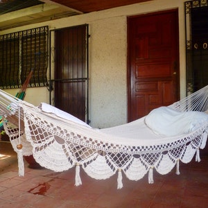 Bringing Nature Inside Beige Single Hammock with Unique Cotton Fringe and Tassels image 5