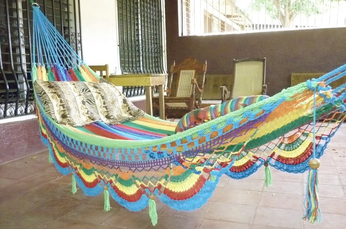Single Hammock Handwoven Natural Cotton Special Fringe Etsy
