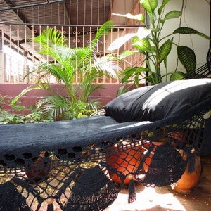 Black Hammock, Hand Woven Natural Cotton with Special Fringe