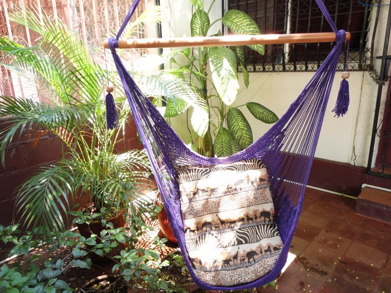 Purple Sitting Hammock Hanging Chair Natural Cotton and Wood Etsy