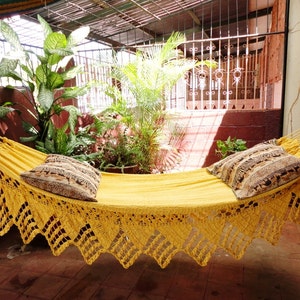 One Color Double Hammock Handmade Natural Cotton Triangle Fringe image 2