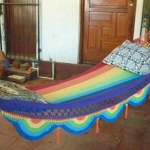 Rainbow magic, Beautiful single size hammock, Rainbow colors combination with Special Fringe image 3