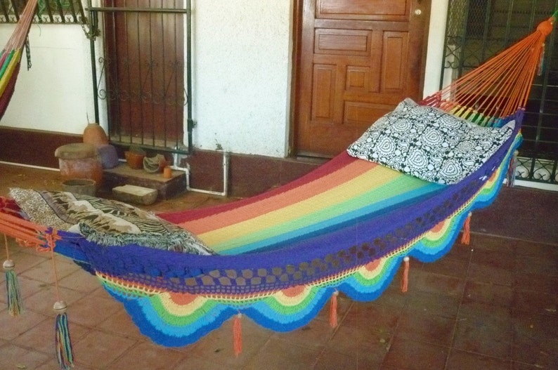 Rainbow magic, Beautiful single size hammock, Rainbow colors combination with Special Fringe image 3