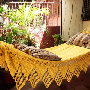 One Color Double Hammock Handmade Natural Cotton Triangle Fringe image 4