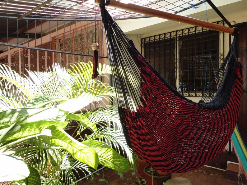 Red and Black Sitting Hammock Hanging Chair Natural Cotton Etsy