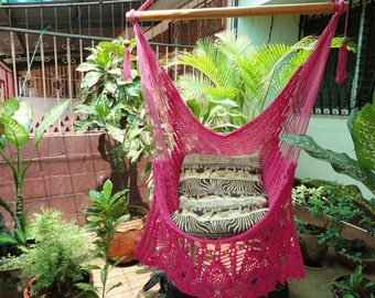 Fuchsia Sitting Hammock, Hanging Chair -Presidential Fringe