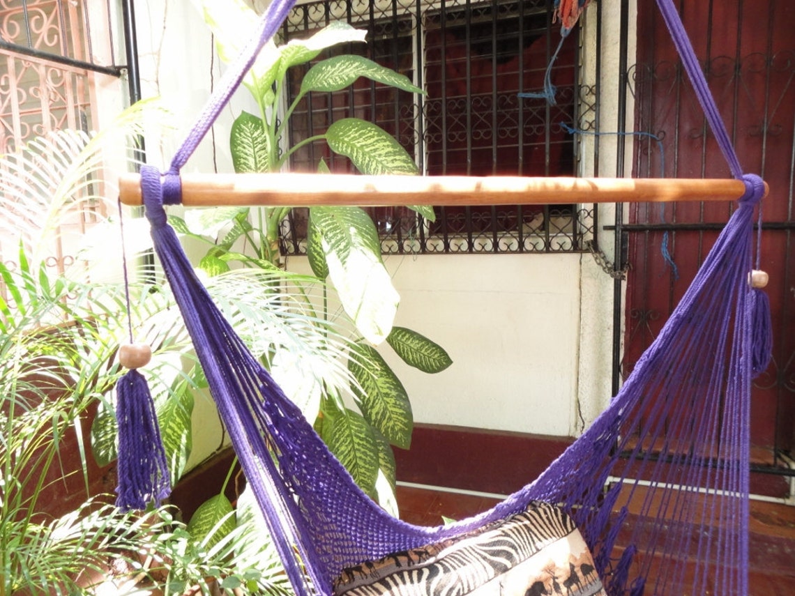 Purple Sitting Hammock Hanging Chair Natural Cotton and Wood Etsy
