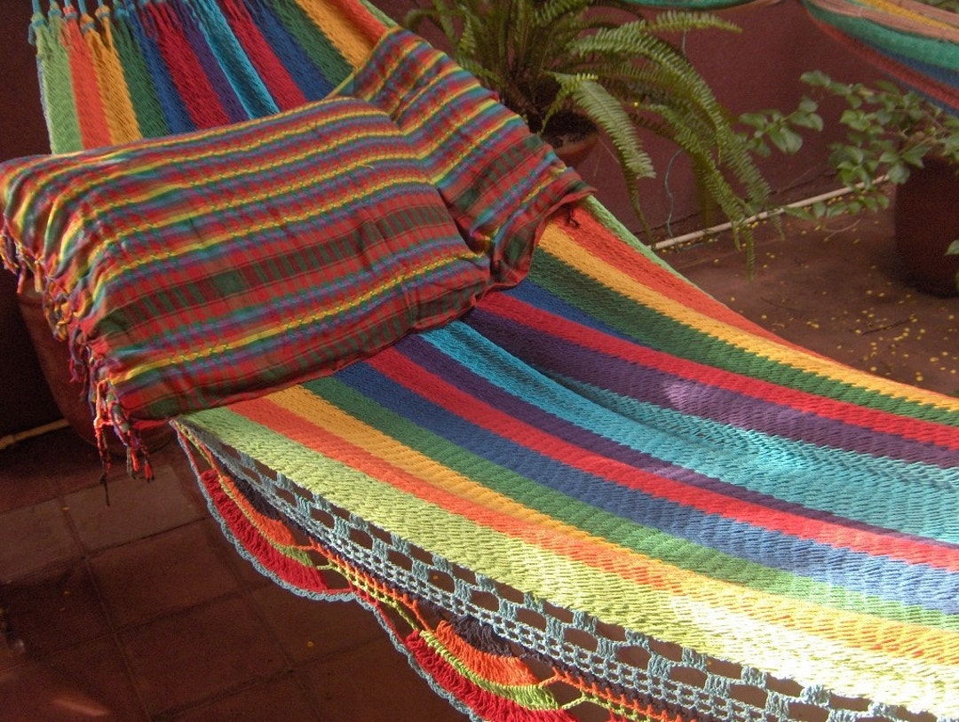 Hammocks Turquoise Double Hammock Hand Woven Natural Cotton Etsy