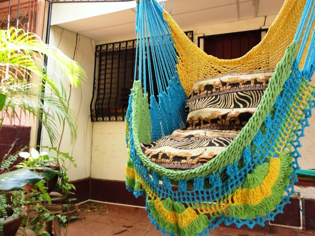 Turquoise Yellow Light Green Tricolor Sitting Hammock simple Fringe Etsy