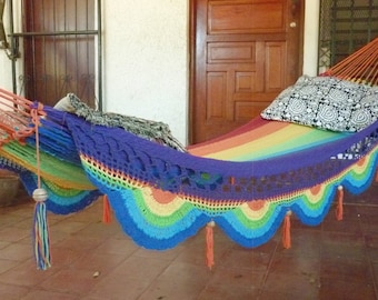 Rainbow magic, Beautiful single size hammock, Rainbow colors combination with Special Fringe