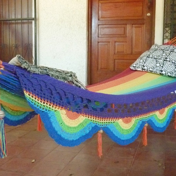 Rainbow magic, Beautiful single size hammock, Rainbow colors combination with Special Fringe