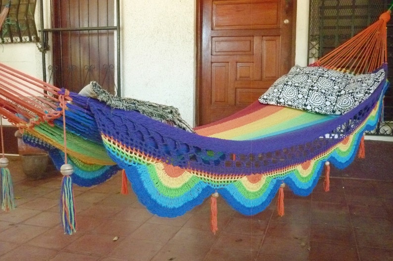 Rainbow magic, Beautiful single size hammock, Rainbow colors combination with Special Fringe image 1