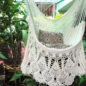 Hammock Chair White Bell Fringe Style. Craftwork Woven Fabric image 1