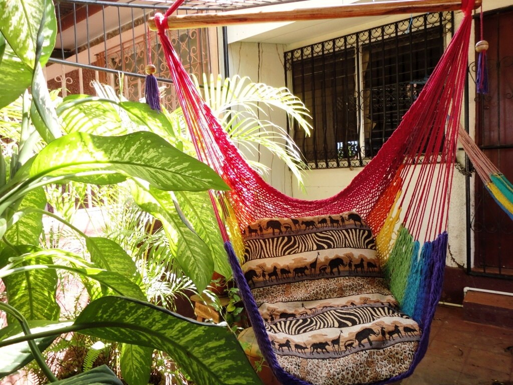 Rainbow Colors Sitting Hammock Hanging Chair Natural Cotton | Etsy