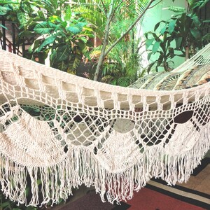 Hammock Beige Single Boho Style, Hammock hand woven Natural Cotton, shredded Fringe image 3