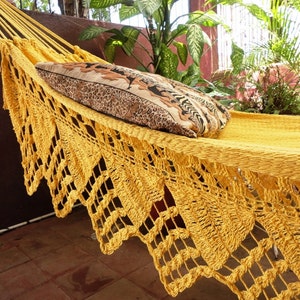 One Color Double Hammock Handmade Natural Cotton Triangle Fringe image 3