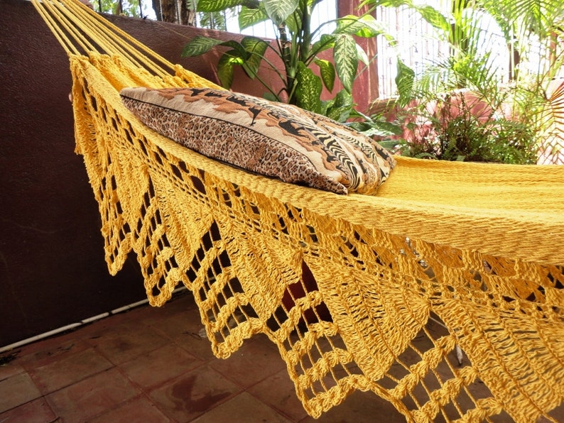 One Color Double Hammock Handmade Natural Cotton Triangle Fringe image 3