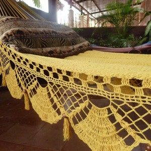 Magic Yellow Magic Hammock, Hand Woven Natural Cotton with Special Fringe image 3