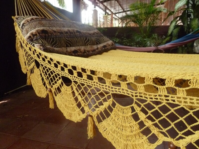 Magic Yellow Magic Hammock, Hand Woven Natural Cotton with Special Fringe image 3