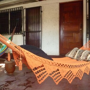 One Color Single Hammock Hand-Woven Natural Cotton Triangle Fringe image 3