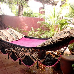 Beautiful Two Colors Single Hammock hand-woven Natural Cotton Special Fringe