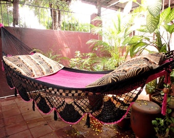 Beautiful Two Colors Single Hammock hand-woven Natural Cotton Special Fringe