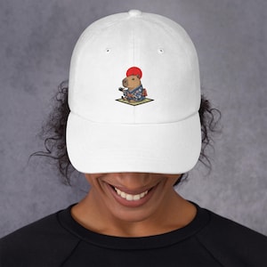 Embroidered Capybara Dad Hat: Japanese Ukiyo-e Style