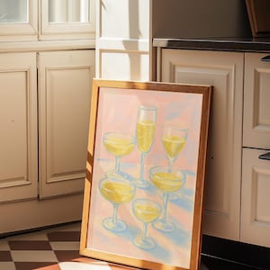 Champagneglazen print – Afdrukbare cocktailmuurkunst, retro keukendecor, cheers poster, barwagen afdrukbaar, champagnekunst