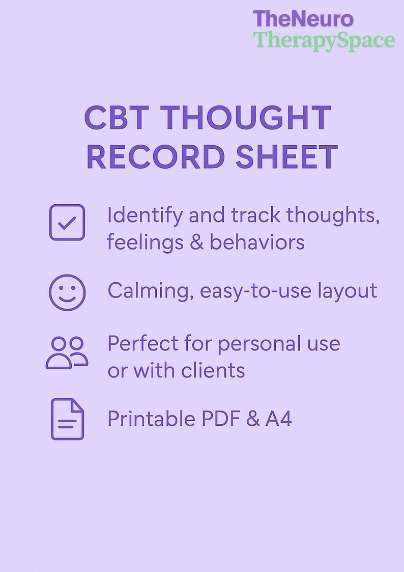 CBT Thought Record Worksheet - Printable Therapy Tool for Clients ...