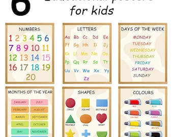 Pastel Educational Posters: Alphabet, Numbers, Shapes (Digital Download)