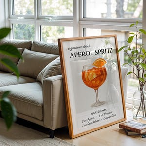 Aperol Spritz Recipe Wall Art – Cocktail Kitchen Decor – Digital Download Drink Poster, Bar Cart Print, Summer Drink Art, Minimalist Style