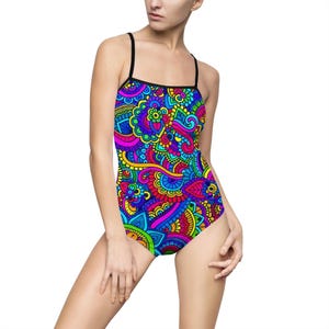 Vibrant Women&#39;s One-Piece Swimsuit, Colorful Swimwear, Beach Day, Summer Vacation, Pool Party, Resort Wear, Swim Fashion