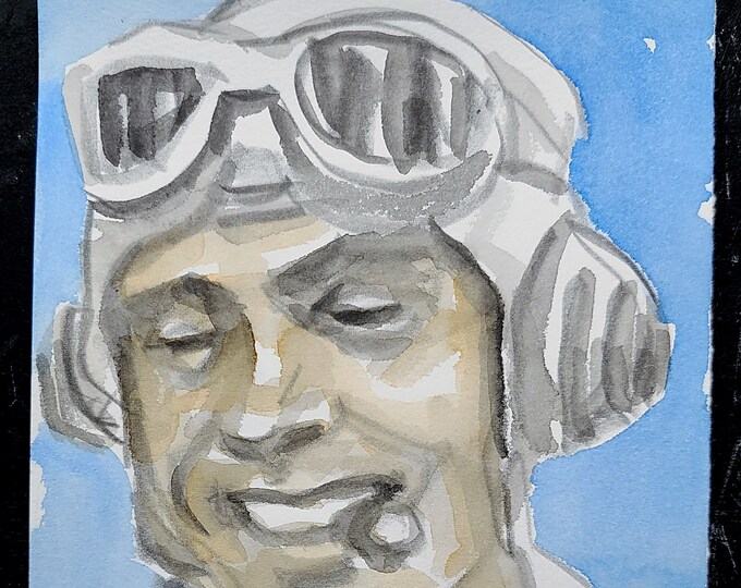Ace Flyer, 4x6 inches watercolor on pencil on Rives BFK by Kenney Mencher
