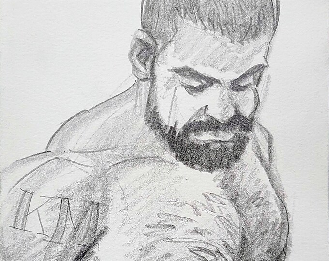 Never Leaves the Gym,  8x6 inches pencil on cotton paper by Kenney Mencher