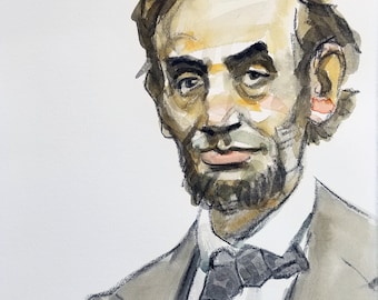 Abraham Lincoln, 11 x14 inches, watercolor and crayon on cotton paper by Kenney Mencher