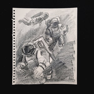 A Study of Different Astronauts, pastello 11x14 pollici su carta per album da disegno di Kenney Mencher (include una graphic novel)