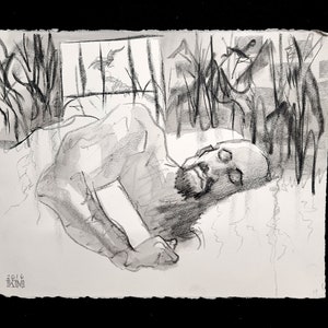 A Cell from a Graphic Novel, A Sleeping Prisoner Dreams of a Cornfield at Night, acquerello 11x14" (con copia della graphic novel)
