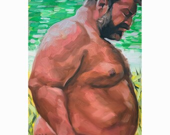 Large Bather Bear, 12x16 inches oil on canvas panel by Kenney Mencher